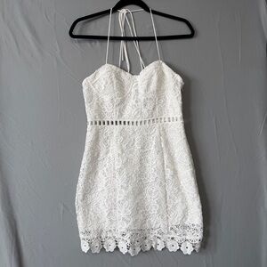 Forever 21 Womens Babydoll Lace Mini Dress M White Party Doily Lined Bride READ